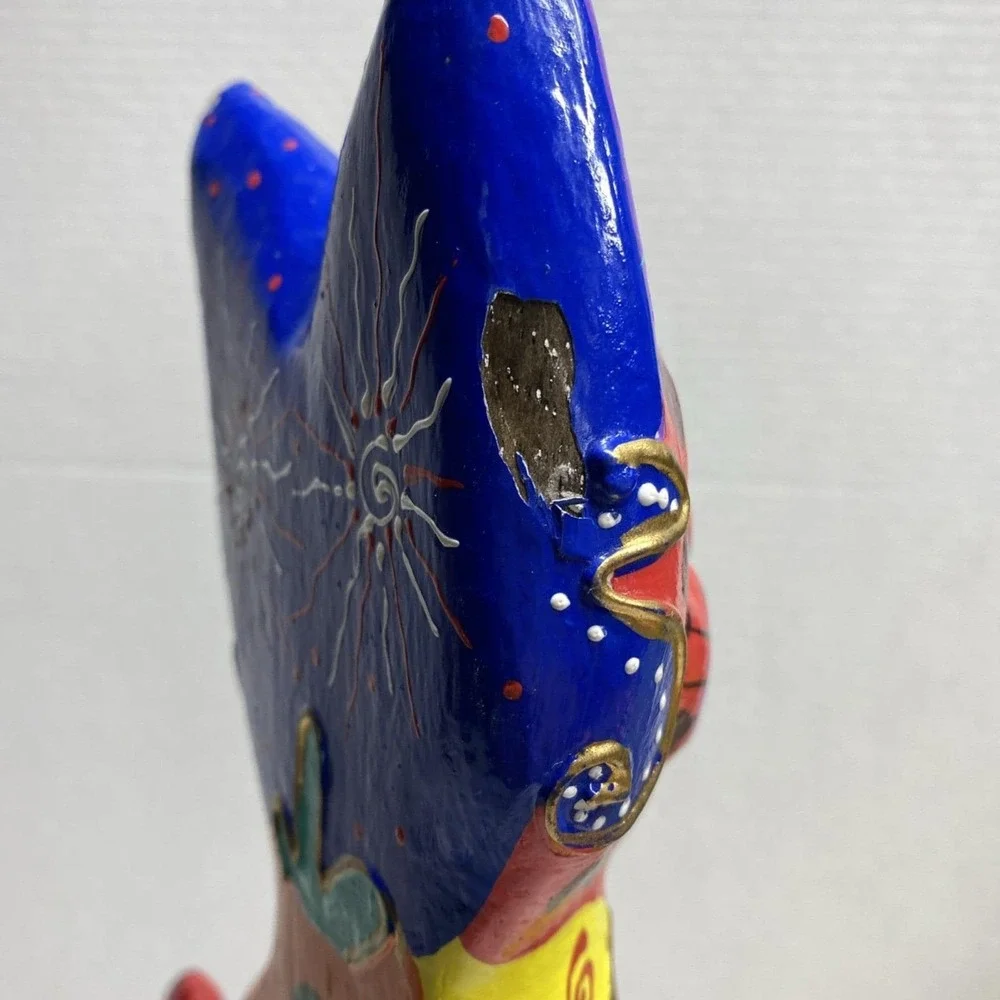 Hand-Painted Wooden Cat Figure Multicolor Folk Art Sculpture - Picture 6 of 14